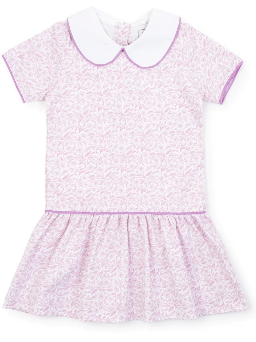 Pink Floral Peter Pan Collar Girls Dress - Picture 2 of 2
